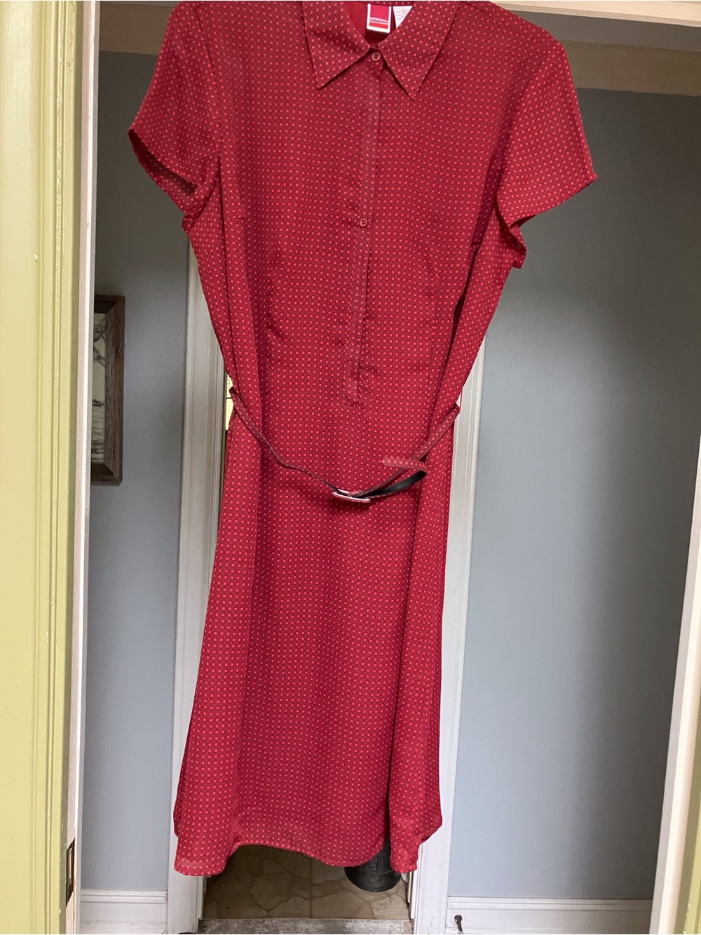 Merona Red Short-Sleeve Midi Shirt Dress with Tiny Dot Print